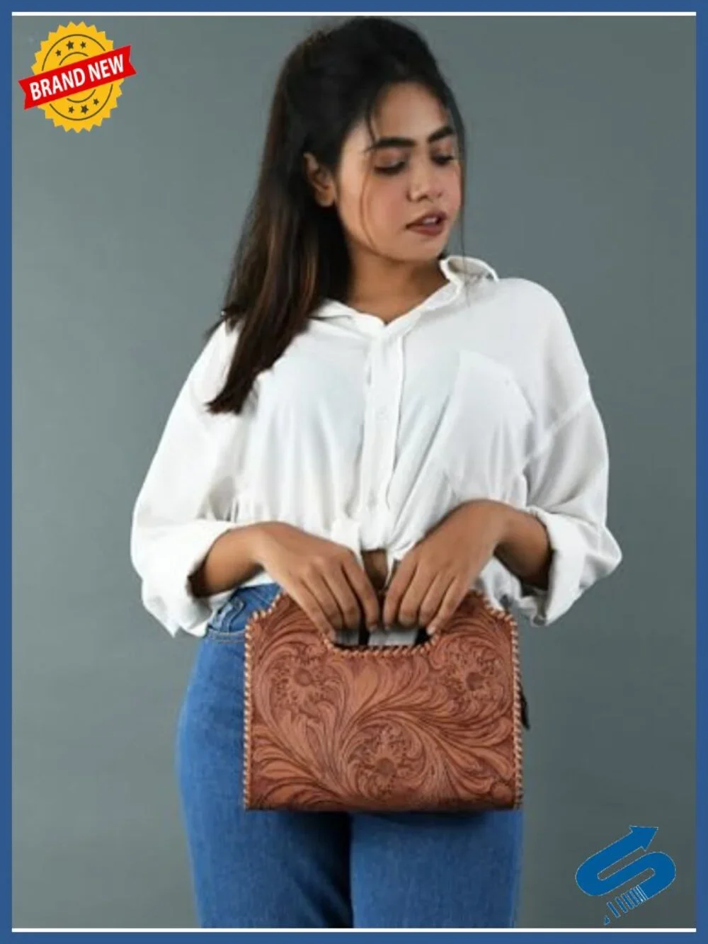 Genuine Leather Handcrafted Floral Clutch Purse - Western Embossed Handbag